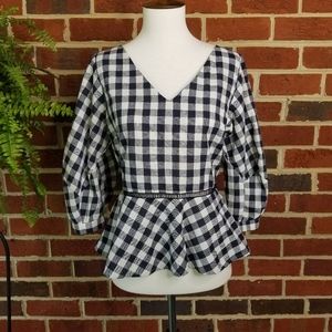 J. By J.O.A. Gingham Peplum Flounce Top M